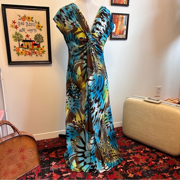 Vintage Dresses & Skirts - Boho Butterfly Wing Vintage 90s Y2K Glam Fairycore Artsy Twist Front Maxi Dress